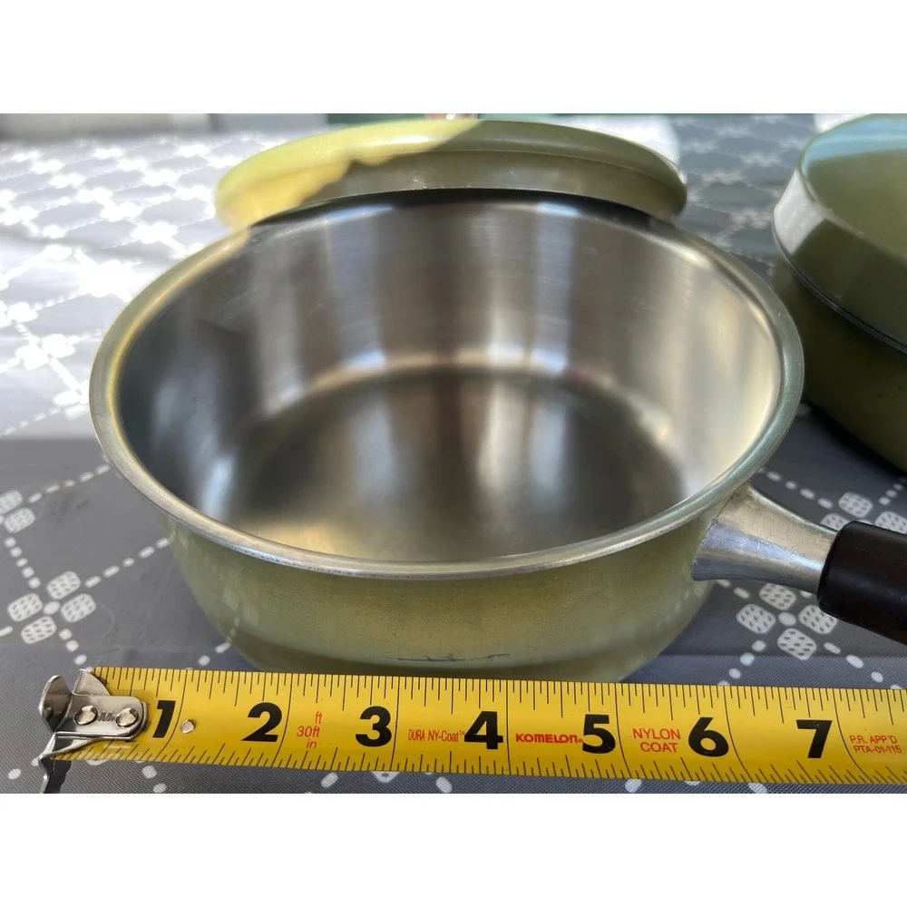 Vintage Avocado Green MCM Cookware Set Skillet Saucepan with Lids 2 Piece Set